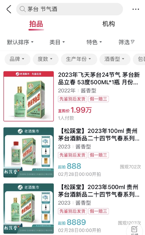 茅台2899元立春酒玩巽风才能买:有玩家花五千元氪金 有商家挂8889元起拍